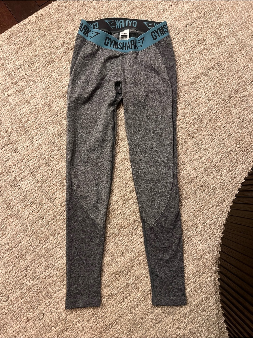 Gymshark Gray Seamless Leggings with Teal Branded Waistband